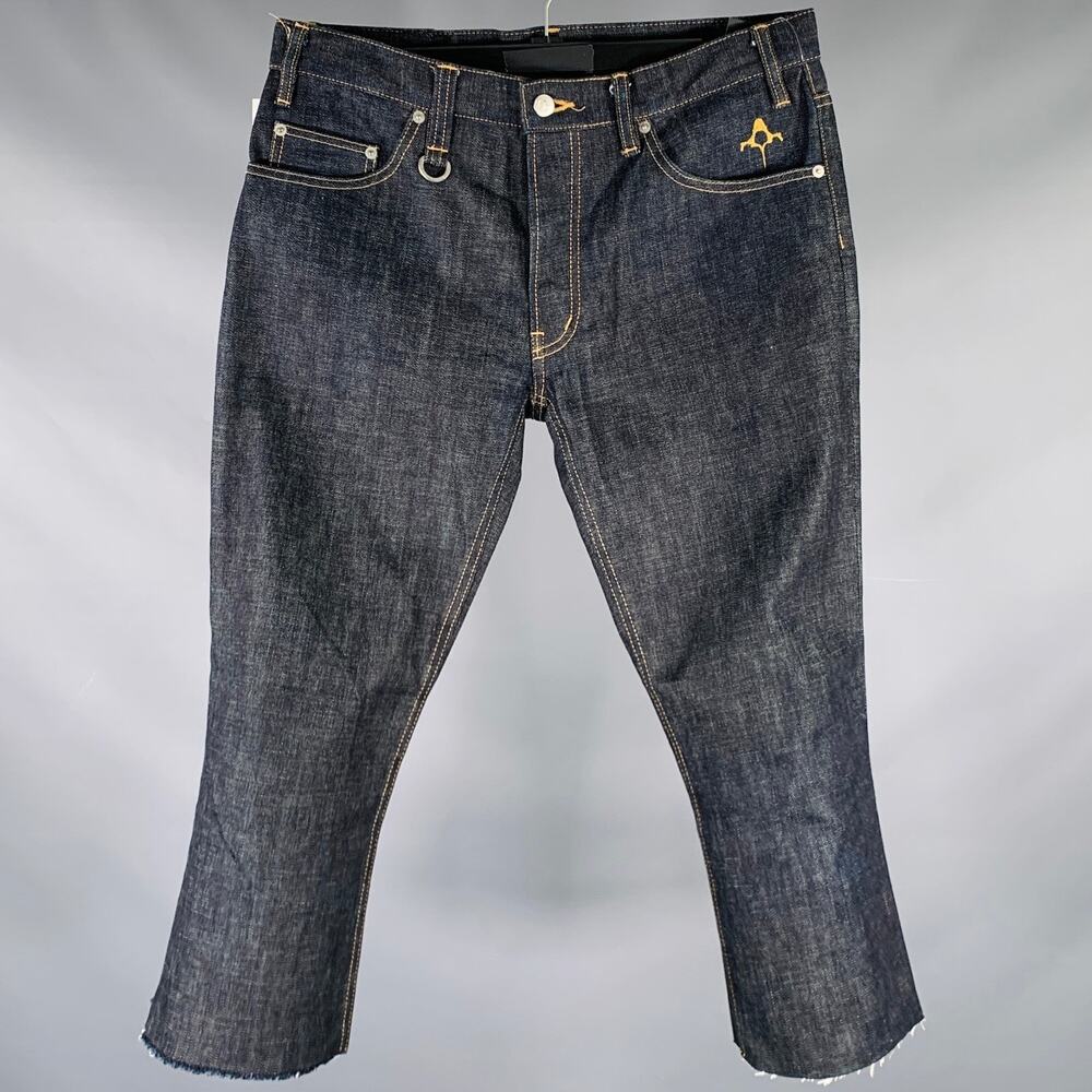 BACKBONE Size L Navy Cotton Straight Raw Edge Jeans